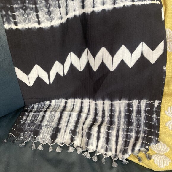 ARTISNAL Wide Scarf Hand Dyed Tribal Geometric Design Black Crepe Silk - Picture 12 of 12